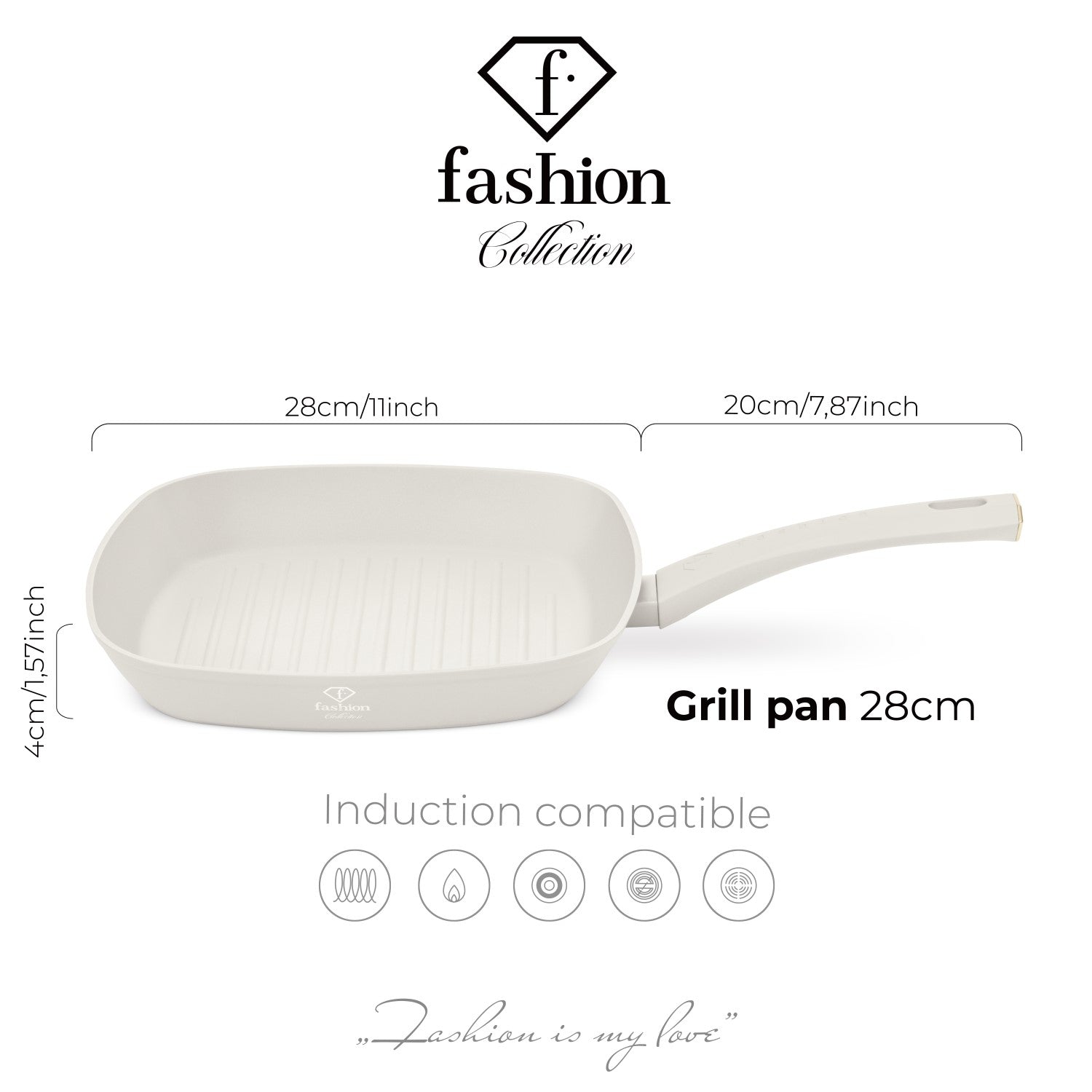 Fashion By Berlinger Haus 28cm TitanPro Non-Stick Grill Pan - Cream