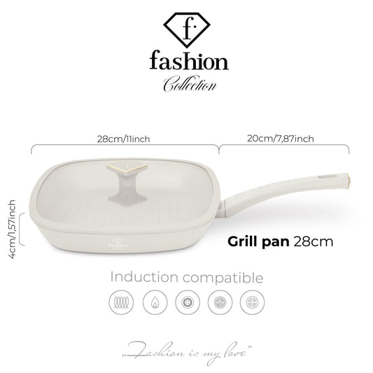 Fashion By Berlinger Haus 28cm TitanPro Non-Stick Grill Pan with Lid - Cream
