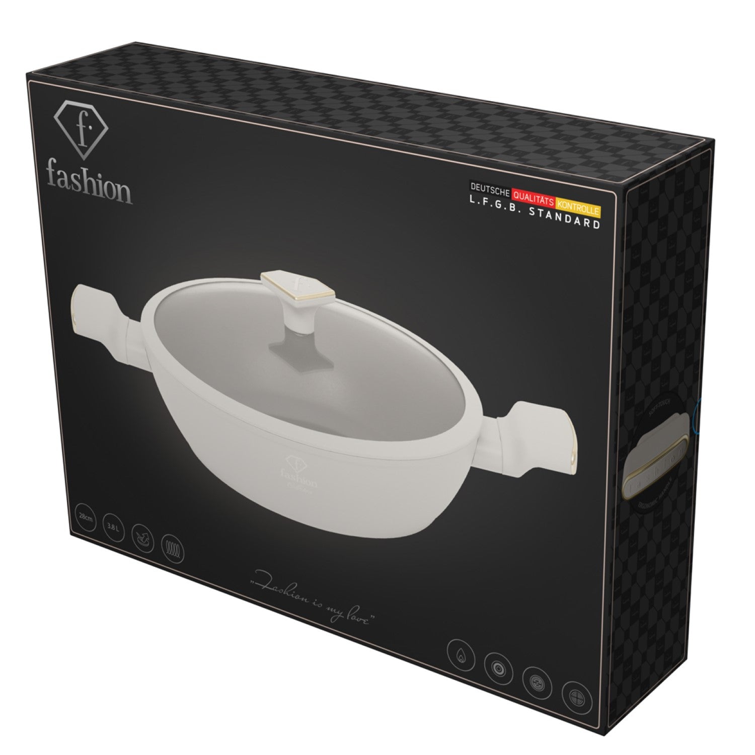 Fashion By Berlinger Haus 28cm TitanPro Non-Stick Shallow Pot with Lid - Cream