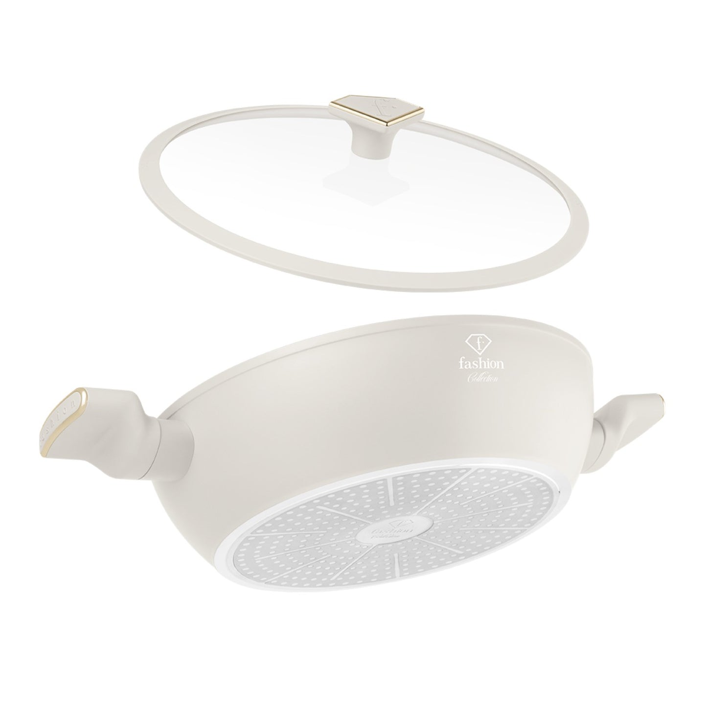 Fashion By Berlinger Haus 28cm TitanPro Non-Stick Shallow Pot with Lid - Cream