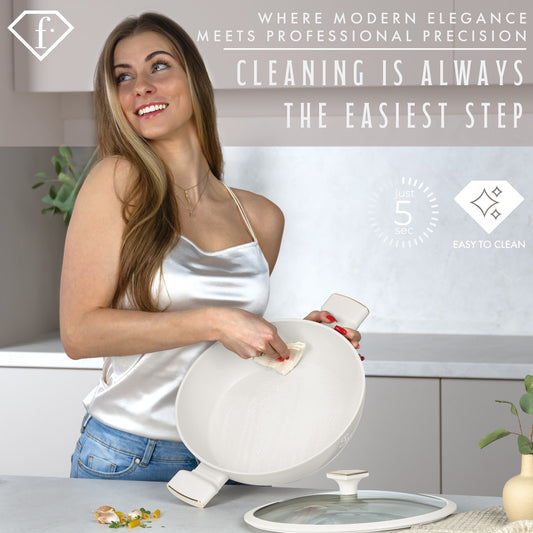 Fashion By Berlinger Haus 28cm TitanPro Non-Stick Shallow Pot with Lid - Cream