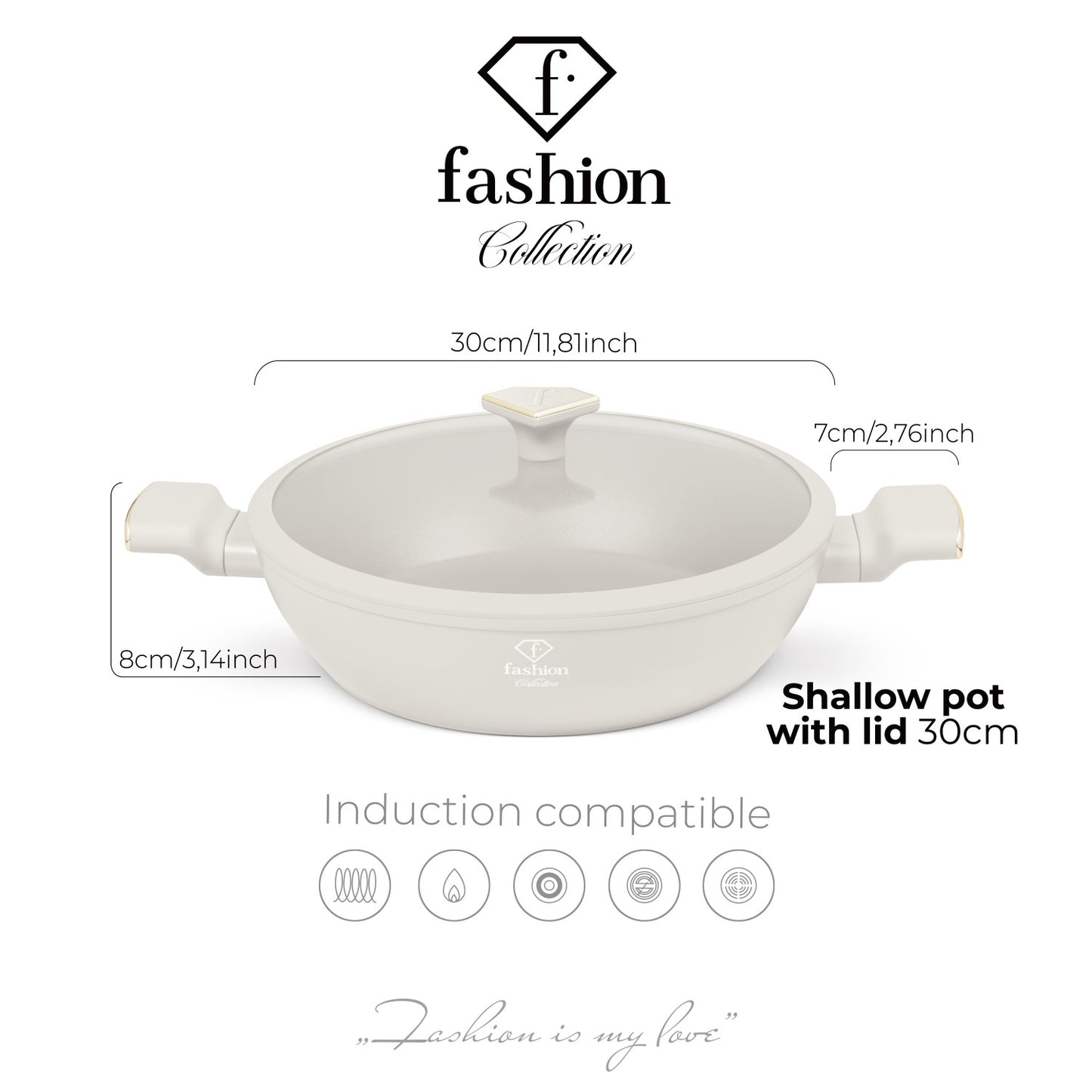 Fashion By Berlinger Haus 30cm TitanPro Non-Stick Shallow Pot with Lid - Cream