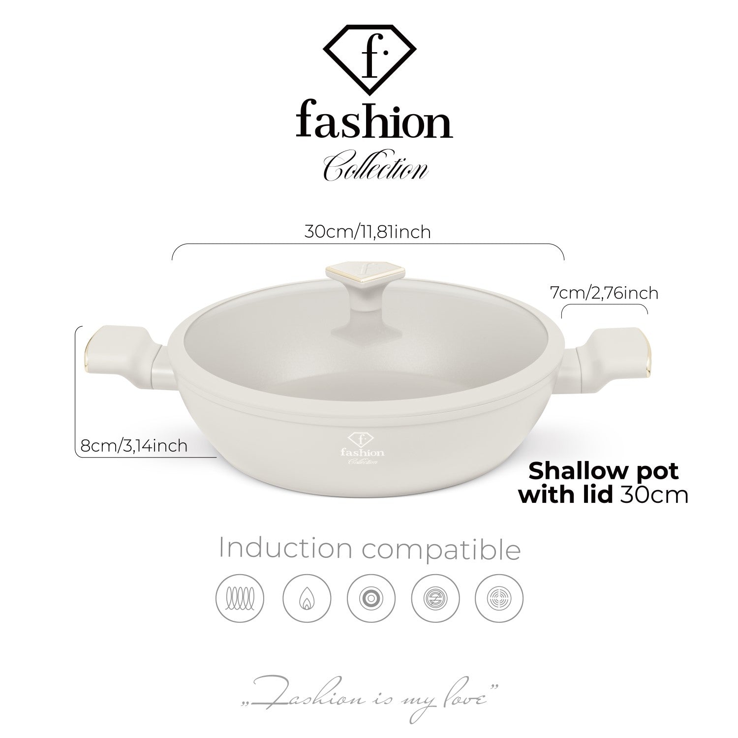Fashion By Berlinger Haus 30cm TitanPro Non-Stick Shallow Pot with Lid - Cream