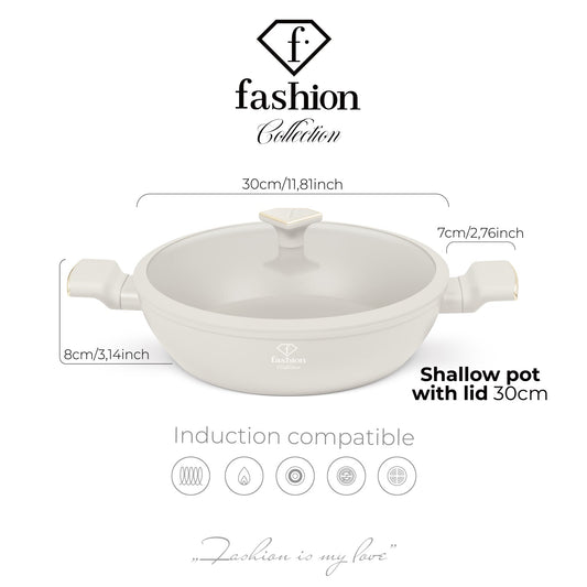 Fashion By Berlinger Haus 30cm TitanPro Non-Stick Shallow Pot with Lid - Cream