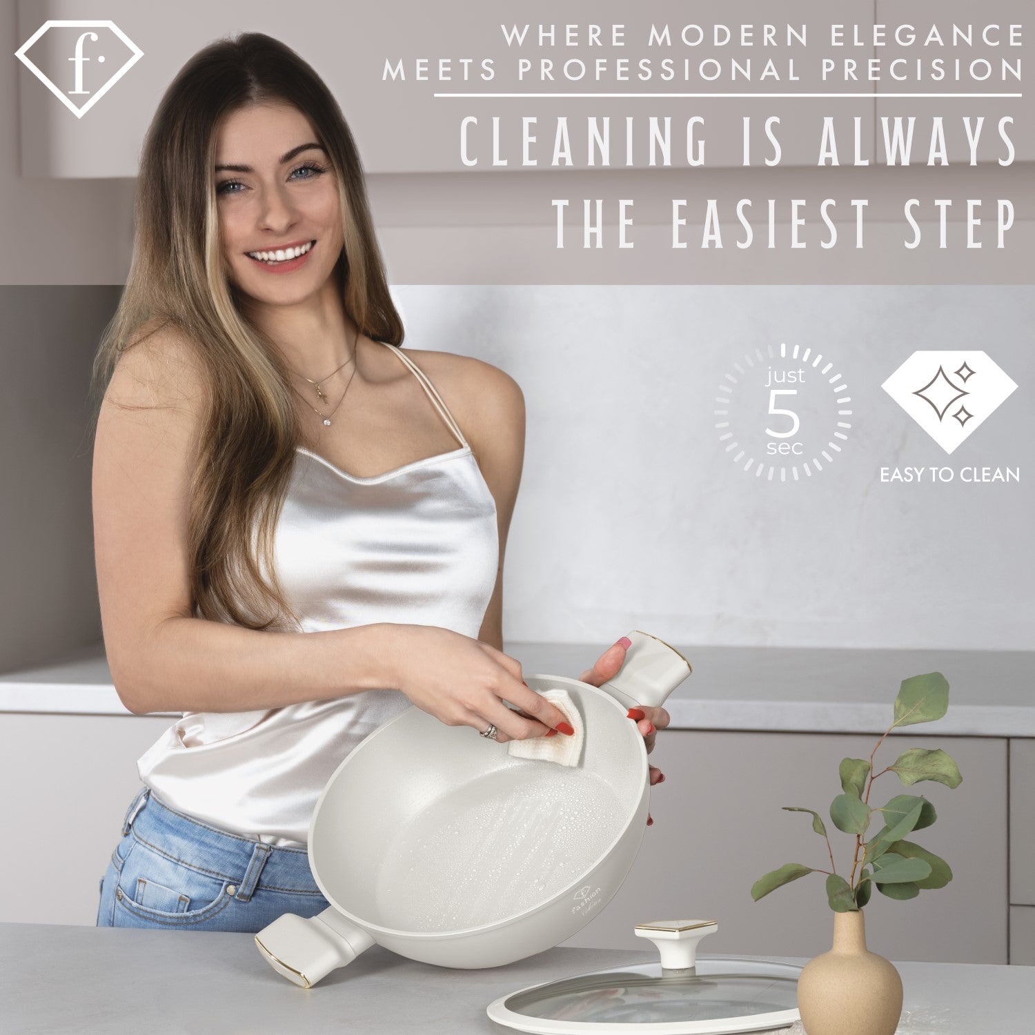 Fashion By Berlinger Haus 30cm TitanPro Non-Stick Shallow Pot with Lid - Cream