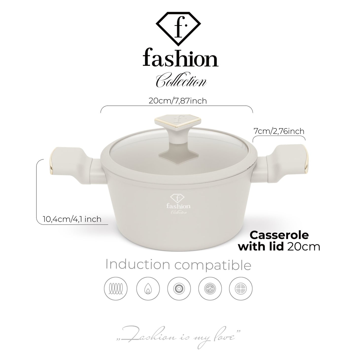 Fashion By Berlinger Haus 20cm TitanPro Non-Stick Casserole with Lid - Cream