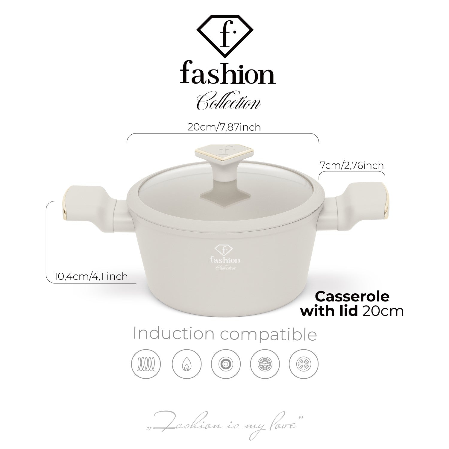 Fashion By Berlinger Haus 20cm TitanPro Non-Stick Casserole with Lid - Cream