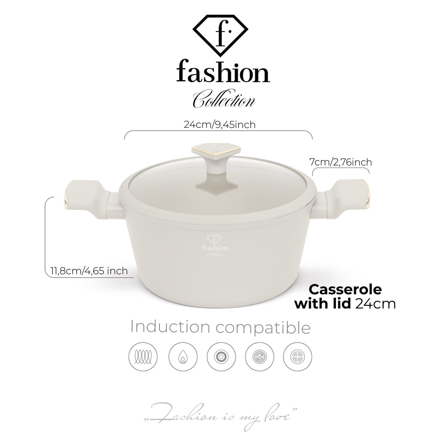 Fashion By Berlinger Haus 24cm TitanPro Non-Stick Casserole with Lid - Cream