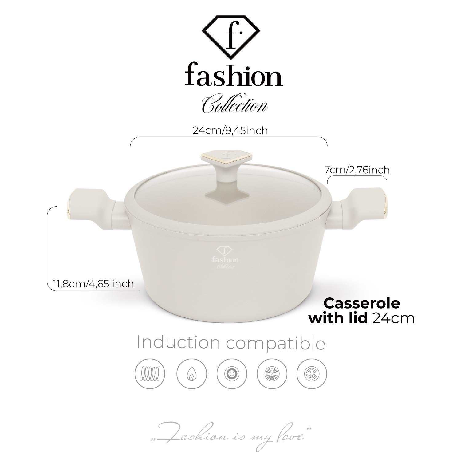 Fashion By Berlinger Haus 24cm TitanPro Non-Stick Casserole with Lid - Cream