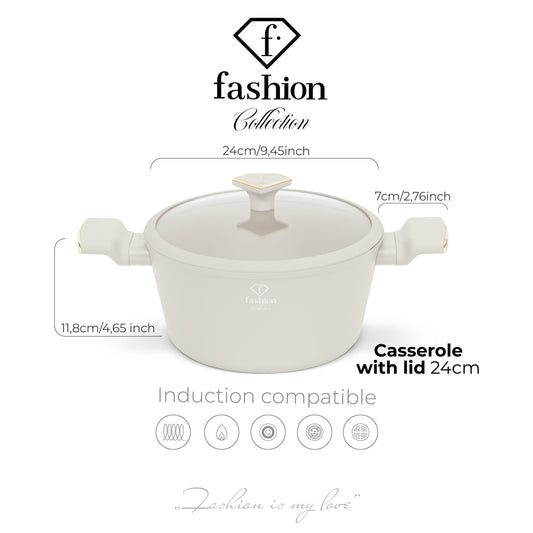 Fashion By Berlinger Haus 24cm TitanPro Non-Stick Casserole with Lid - Cream