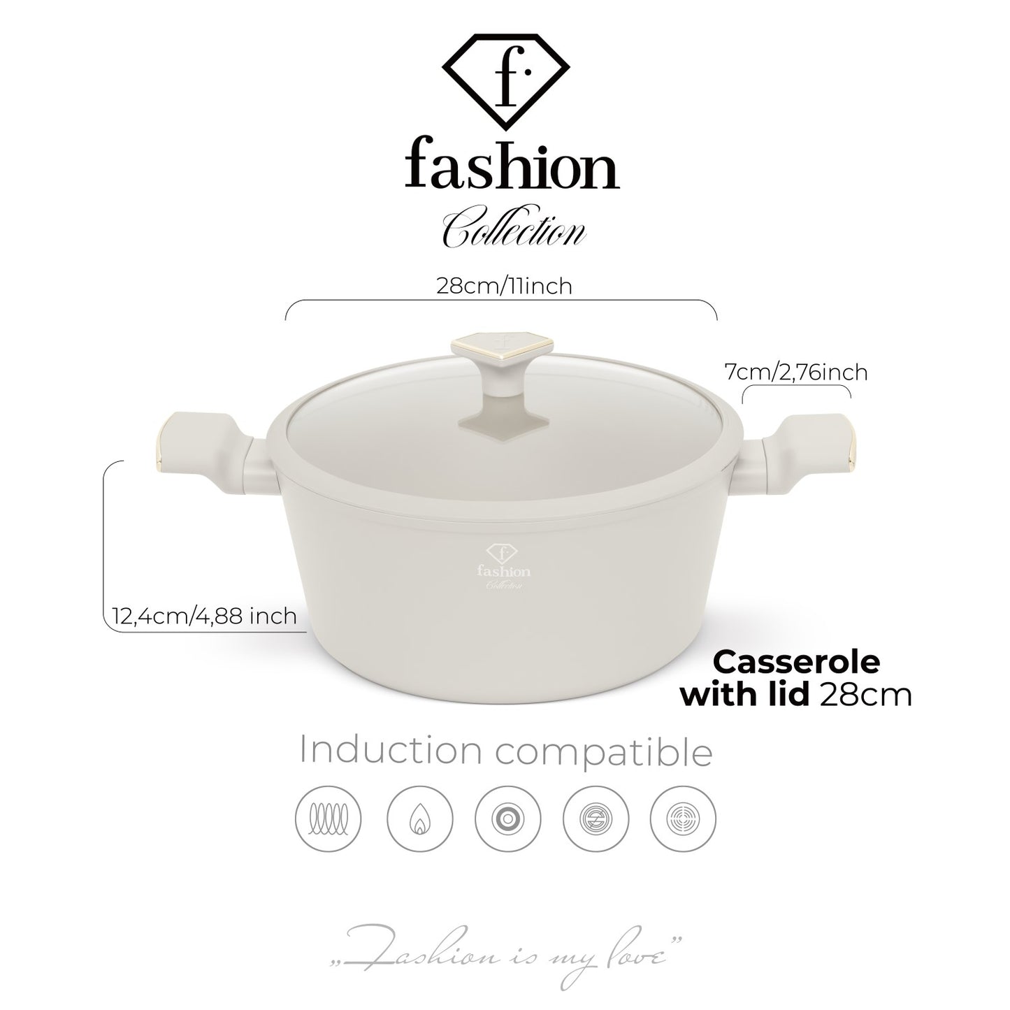 Fashion By Berlinger Haus 28cm TitanPro Non-Stick Casserole with Lid - Cream