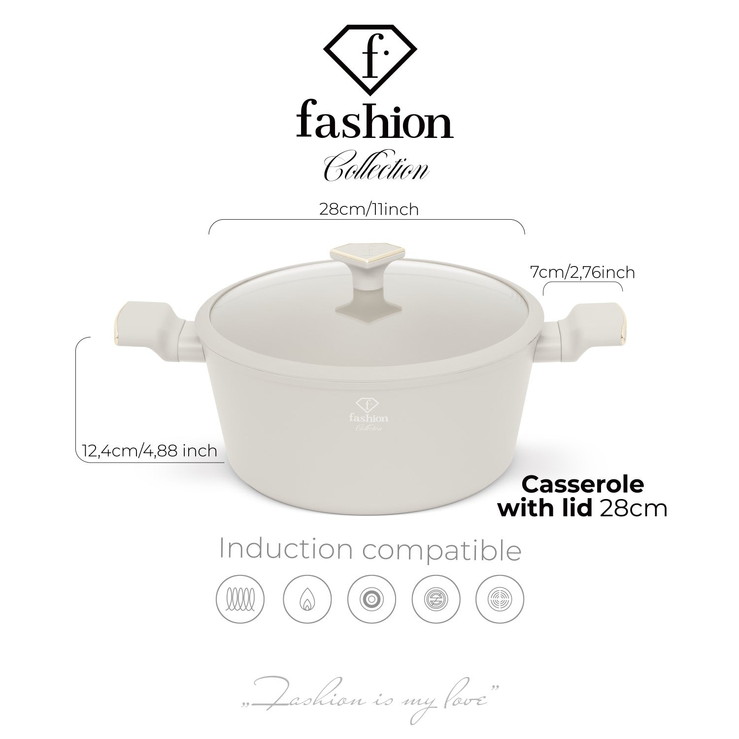 Fashion By Berlinger Haus 28cm TitanPro Non-Stick Casserole with Lid - Cream