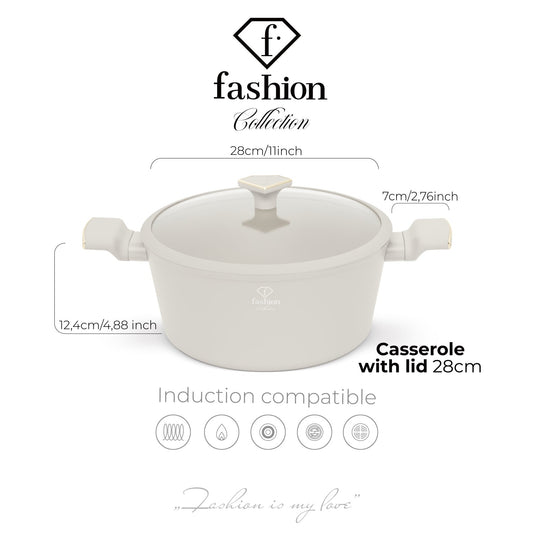 Fashion By Berlinger Haus 28cm TitanPro Non-Stick Casserole with Lid - Cream