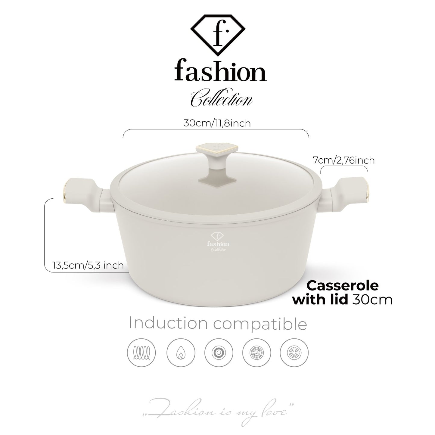 Fashion By Berlinger Haus 30cm TitanPro Non-Stick Casserole with Lid - Cream