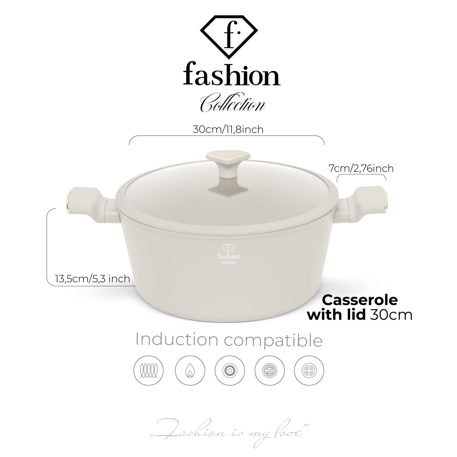 Fashion By Berlinger Haus 30cm TitanPro Non-Stick Casserole with Lid - Cream