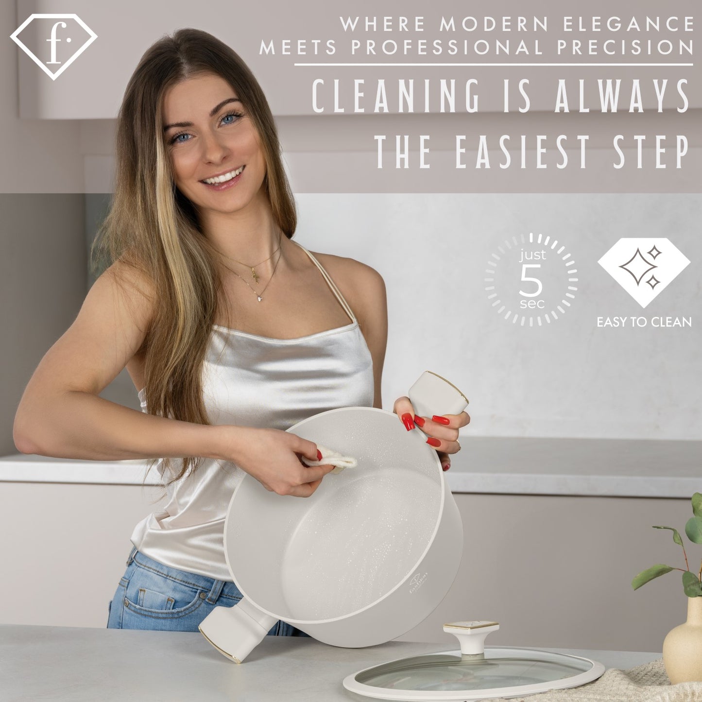 Fashion By Berlinger Haus 30cm TitanPro Non-Stick Casserole with Lid - Cream