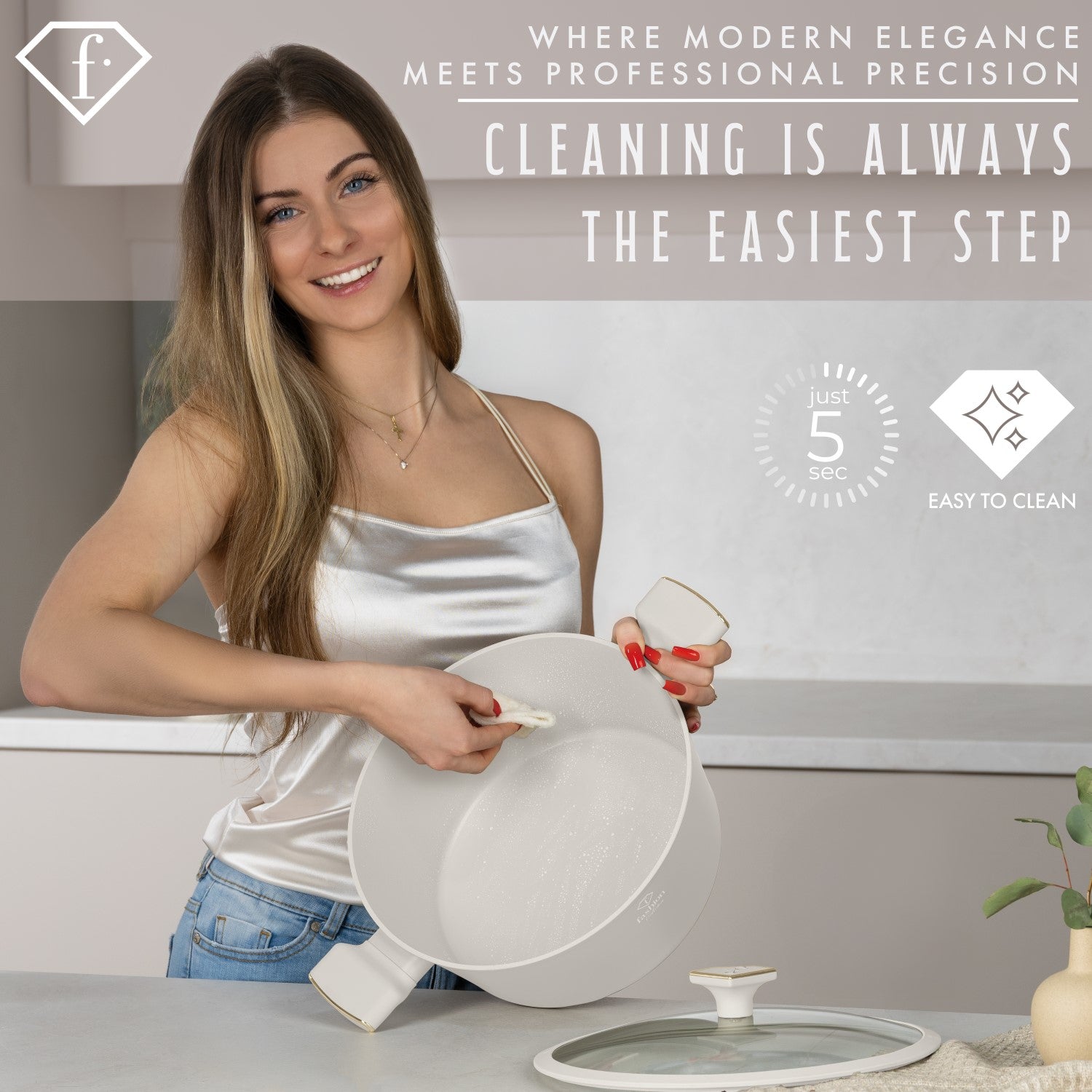 Fashion By Berlinger Haus 30cm TitanPro Non-Stick Casserole with Lid - Cream