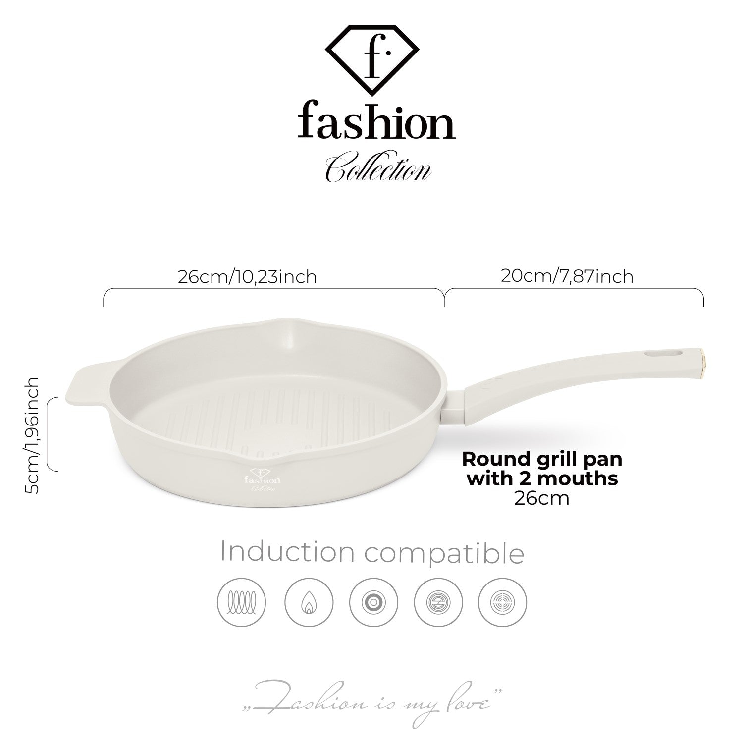 Fashion By Berlinger Haus 26cm TitanPro Non-Stick Round Grill Pan - Cream