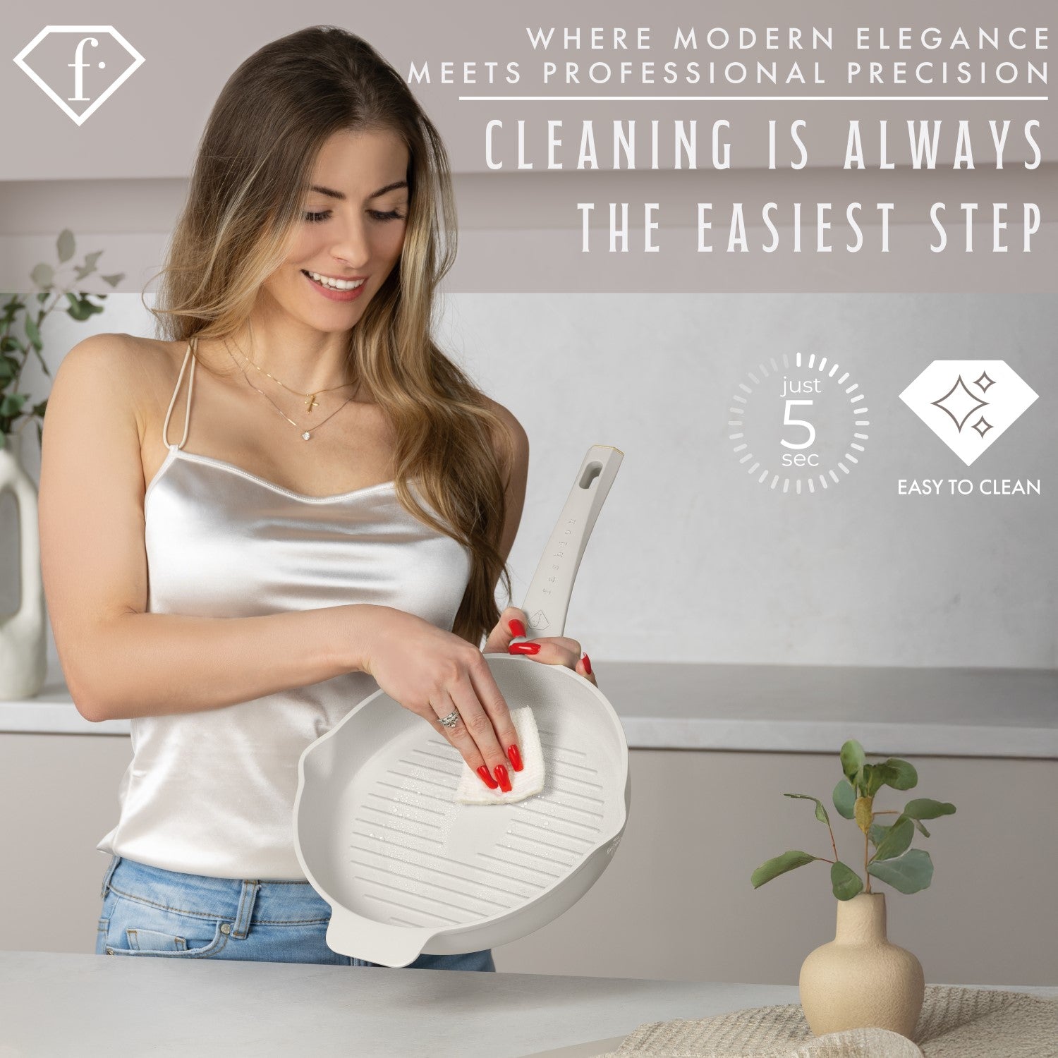 Fashion By Berlinger Haus 26cm TitanPro Non-Stick Round Grill Pan - Cream