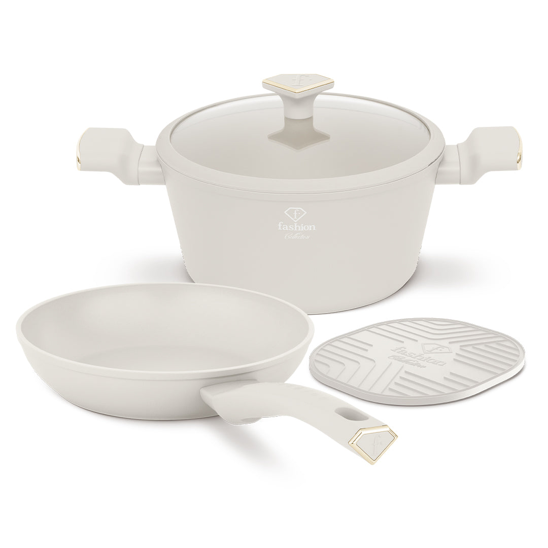 Fashion By Berlinger Haus 4-Piece Titan Pro Non-Stick Cookware Set - Matt Cream