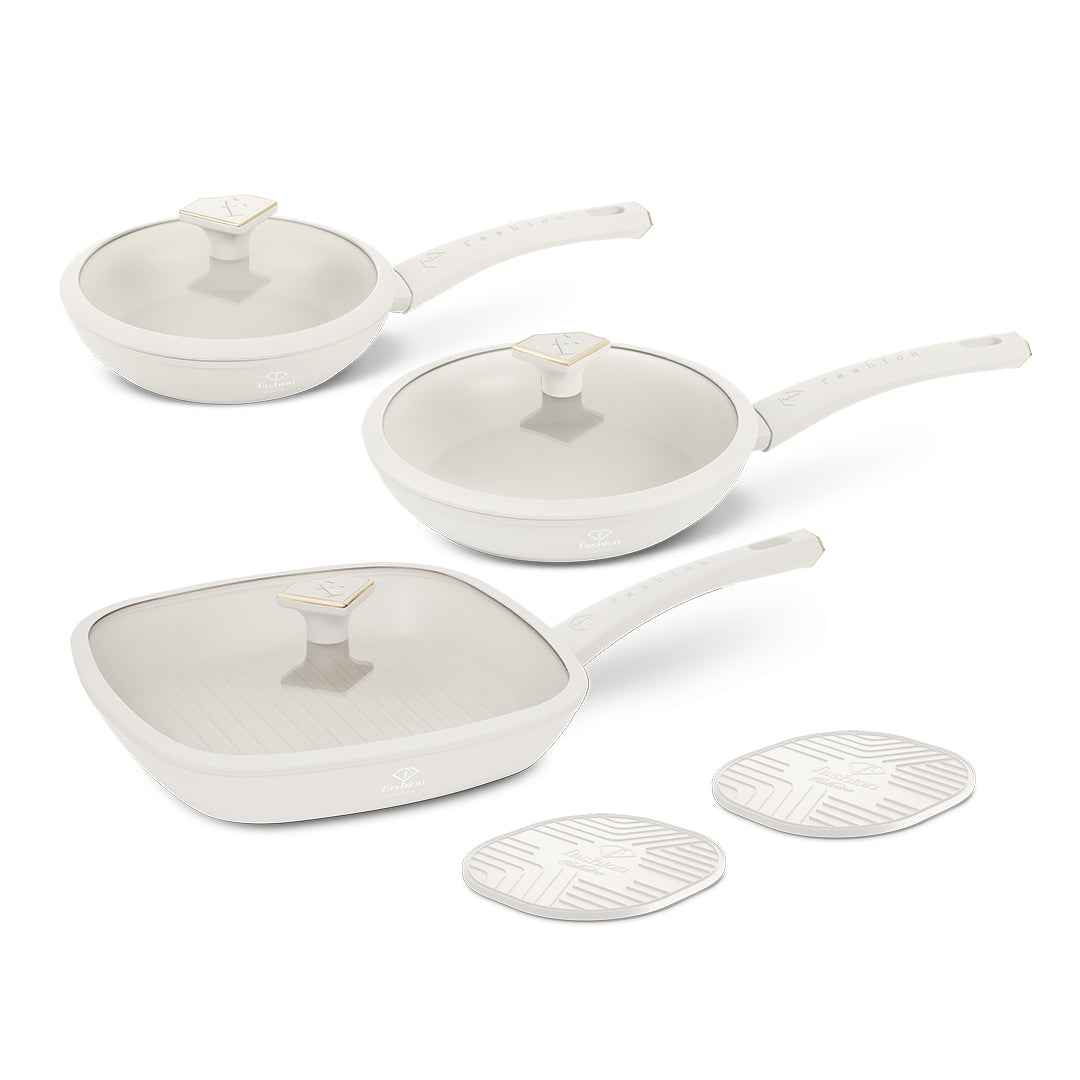 Fashion By Berlinger Haus 8-Piece Titan Pro Non-Stick Fry & Grill Pan Set - Matte Cream