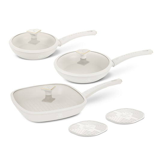 Fashion By Berlinger Haus 8-Piece Titan Pro Non-Stick Fry & Grill Pan Set - Matte Cream
