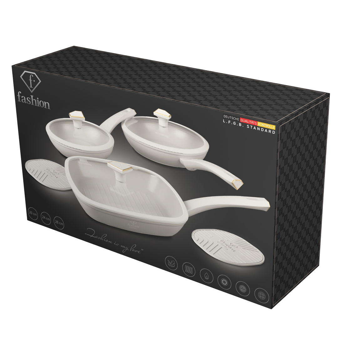 Fashion By Berlinger Haus 8-Piece Titan Pro Non-Stick Fry & Grill Pan Set - Matte Cream