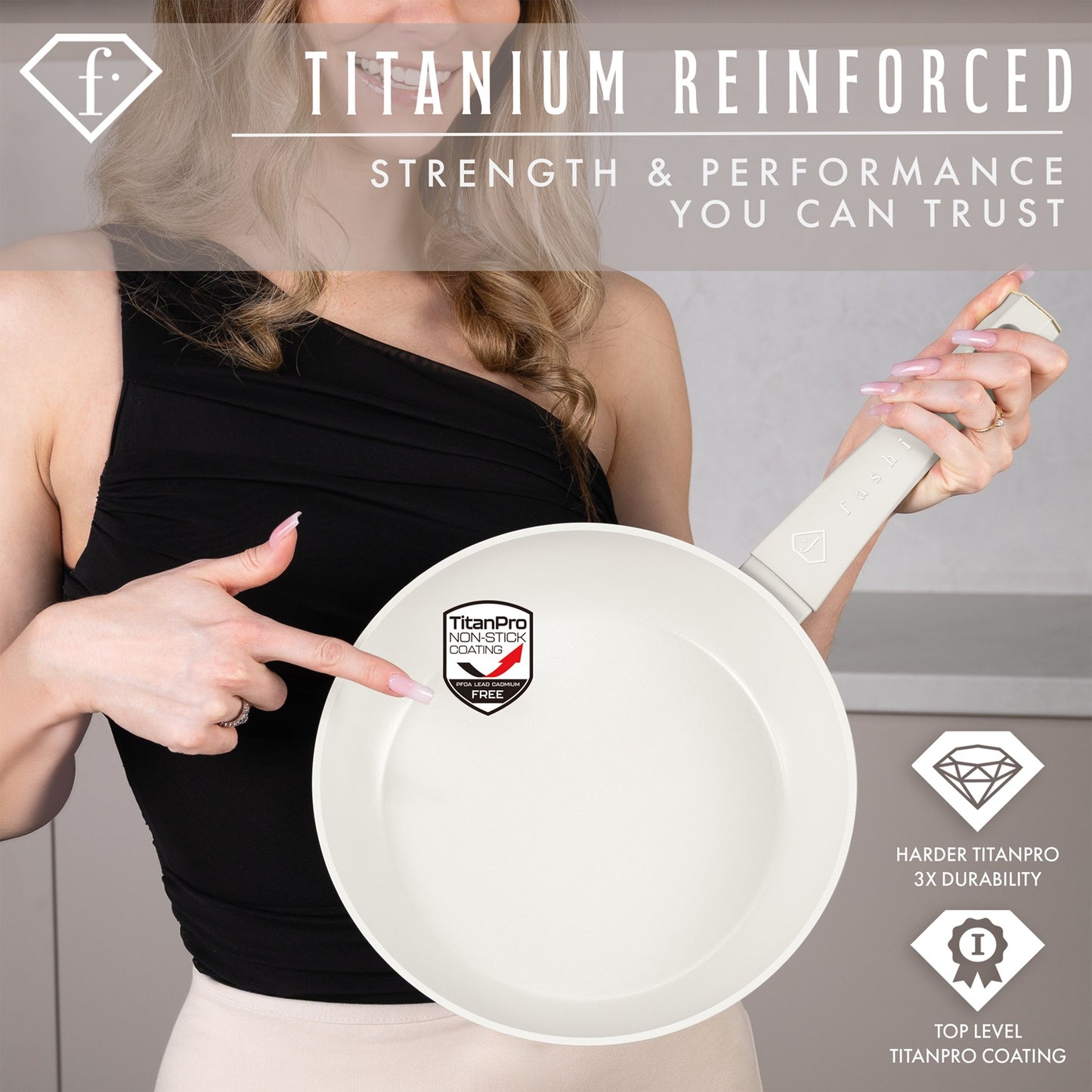 Fashion By Berlinger Haus 8-Piece Titan Pro Non-Stick Fry & Grill Pan Set - Matte Cream