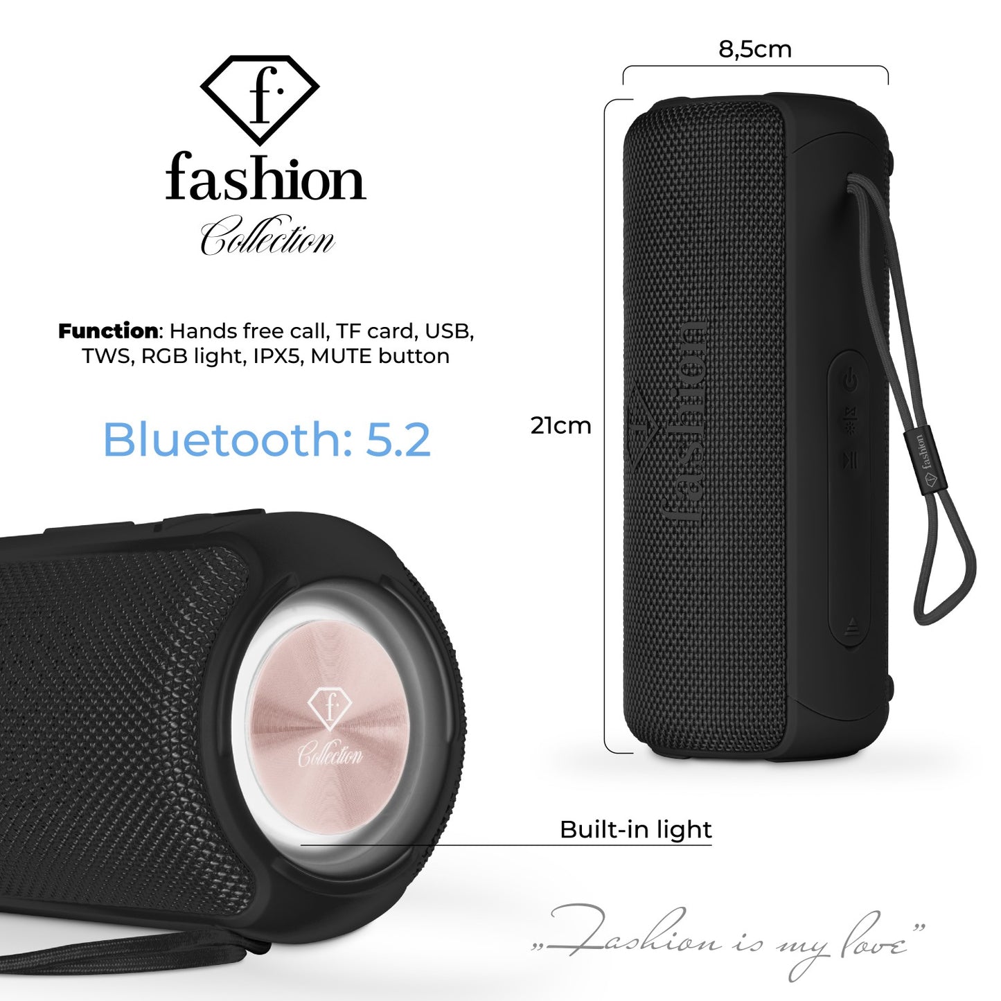 Fashion By Berlinger Haus Wireless Bluetooth Speaker - Black Rose