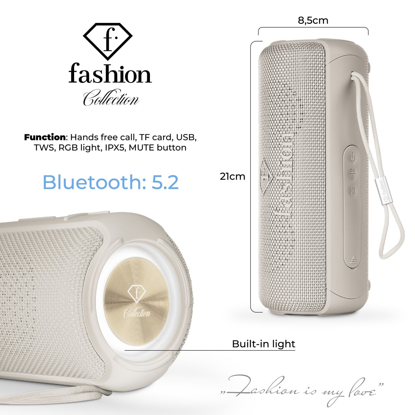 Fashion By Berlinger Haus Wireless Bluetooth Speaker - Matte Cream