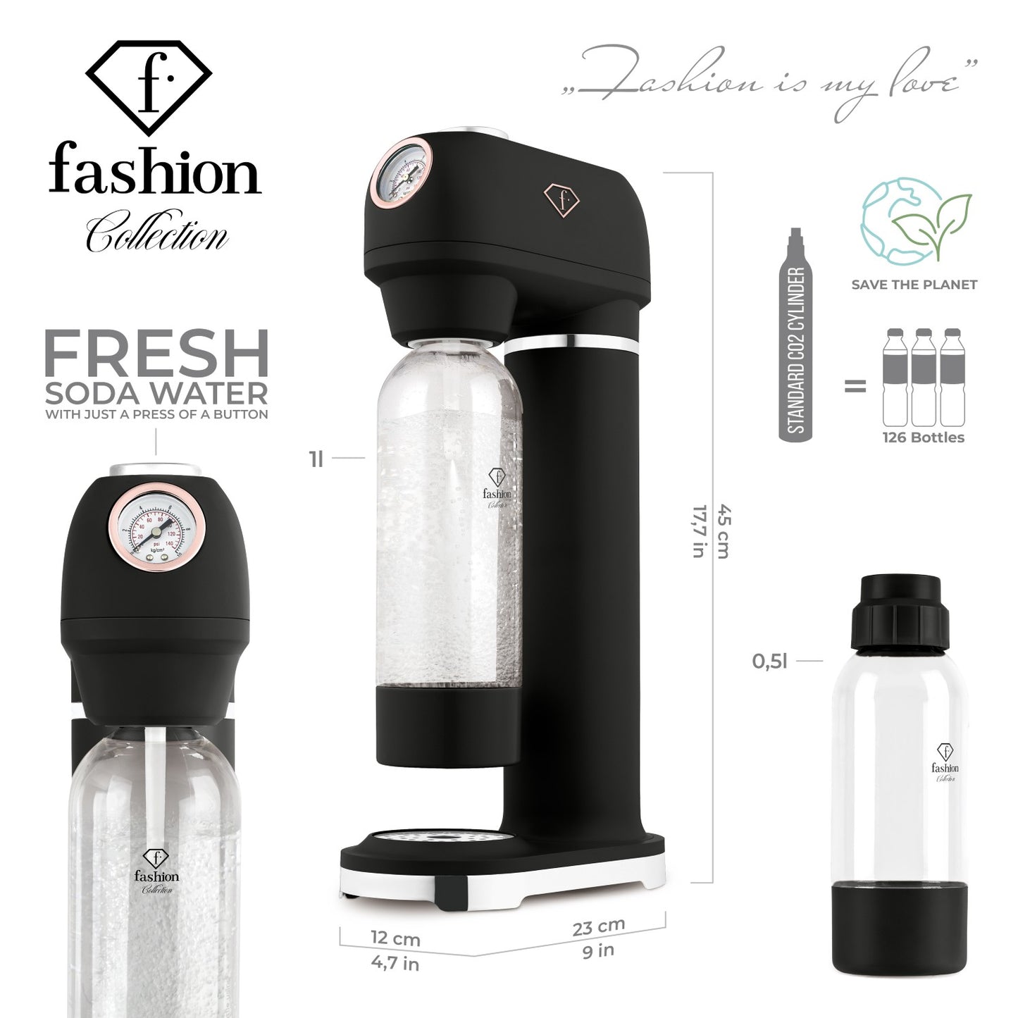 Fashion By Berlinger Haus Soda Maker with 2 Bottles and Barometer - Black Rose
