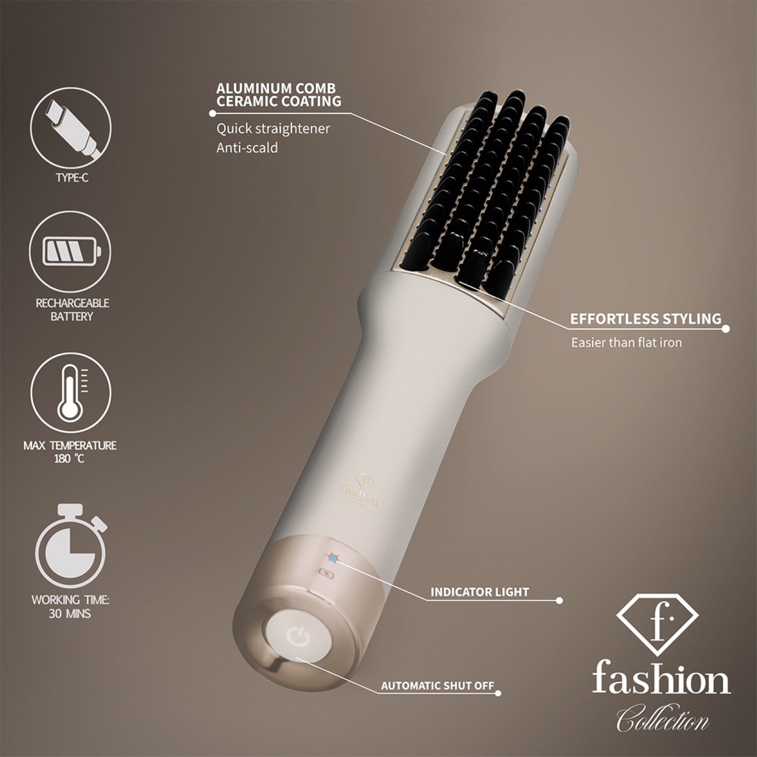 Fashion By Berlinger Haus Mini Hair Straightening Comb - Cream