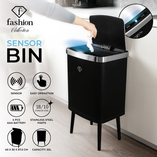 Fashion By Berlinger Haus 30L Sensor Bin - Black Rose