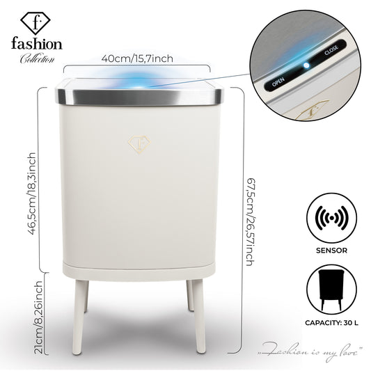 Fashion By Berlinger Haus 30L Sensor Bin - Cream