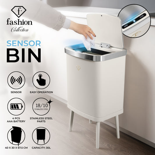 Fashion By Berlinger Haus 30L Sensor Bin - Cream