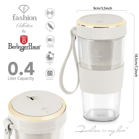 Fashion By Berlinger Haus Mini Blender with USB Rechargeable Bottle - Cream