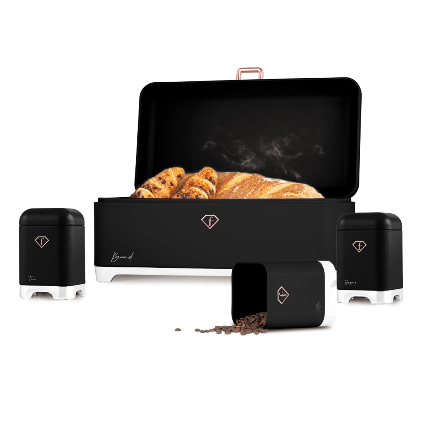 Fashion By Berlinger Haus Bread Box with 3 Piece Canister Set - Matte Black