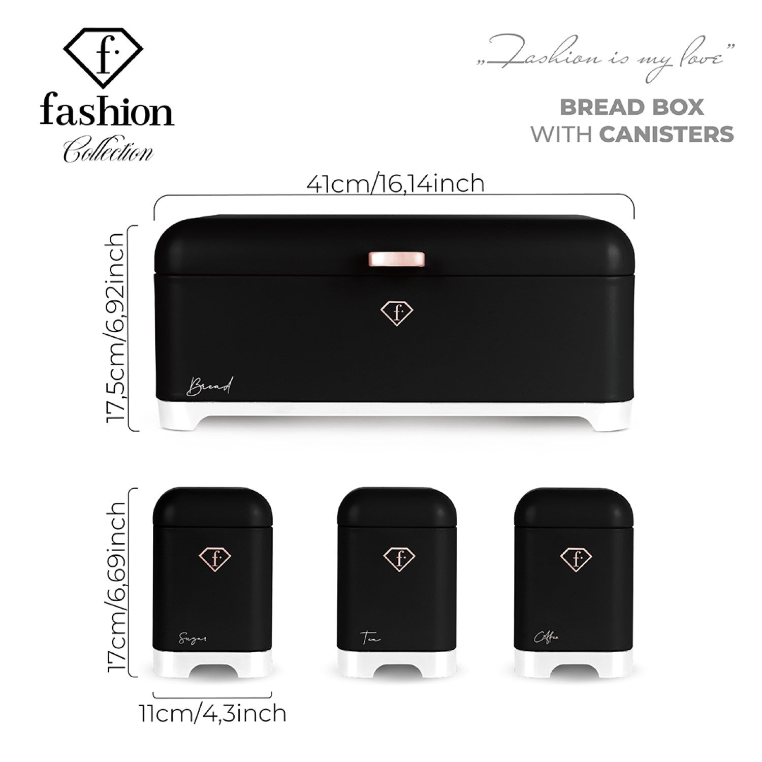 Fashion By Berlinger Haus Bread Box with 3 Piece Canister Set - Matte Black