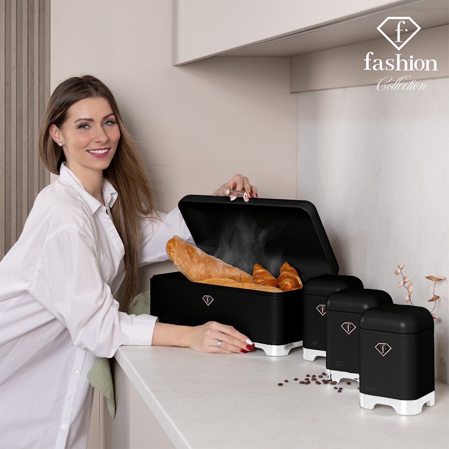 Fashion By Berlinger Haus Bread Box with 3 Piece Canister Set - Matte Black