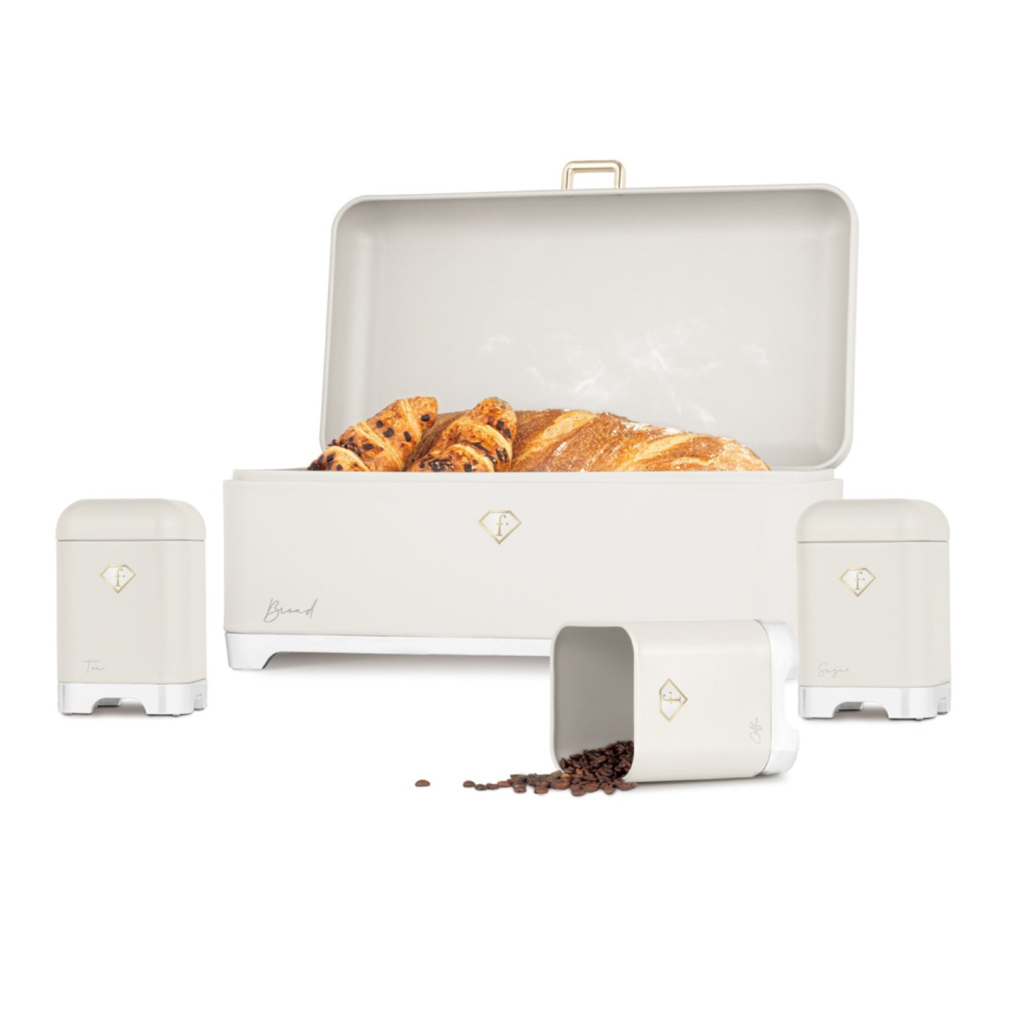 Fashion By Berlinger Haus Bread Box with 3-Piece Canister Set - Cream
