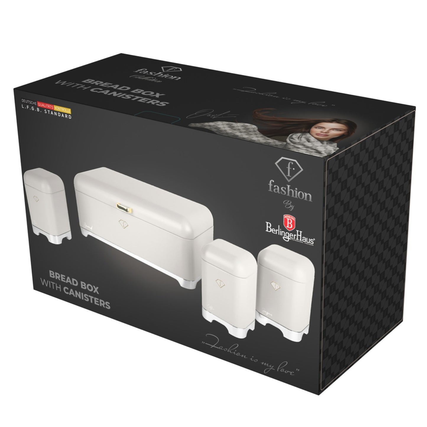 Fashion By Berlinger Haus Bread Box with 3-Piece Canister Set - Cream
