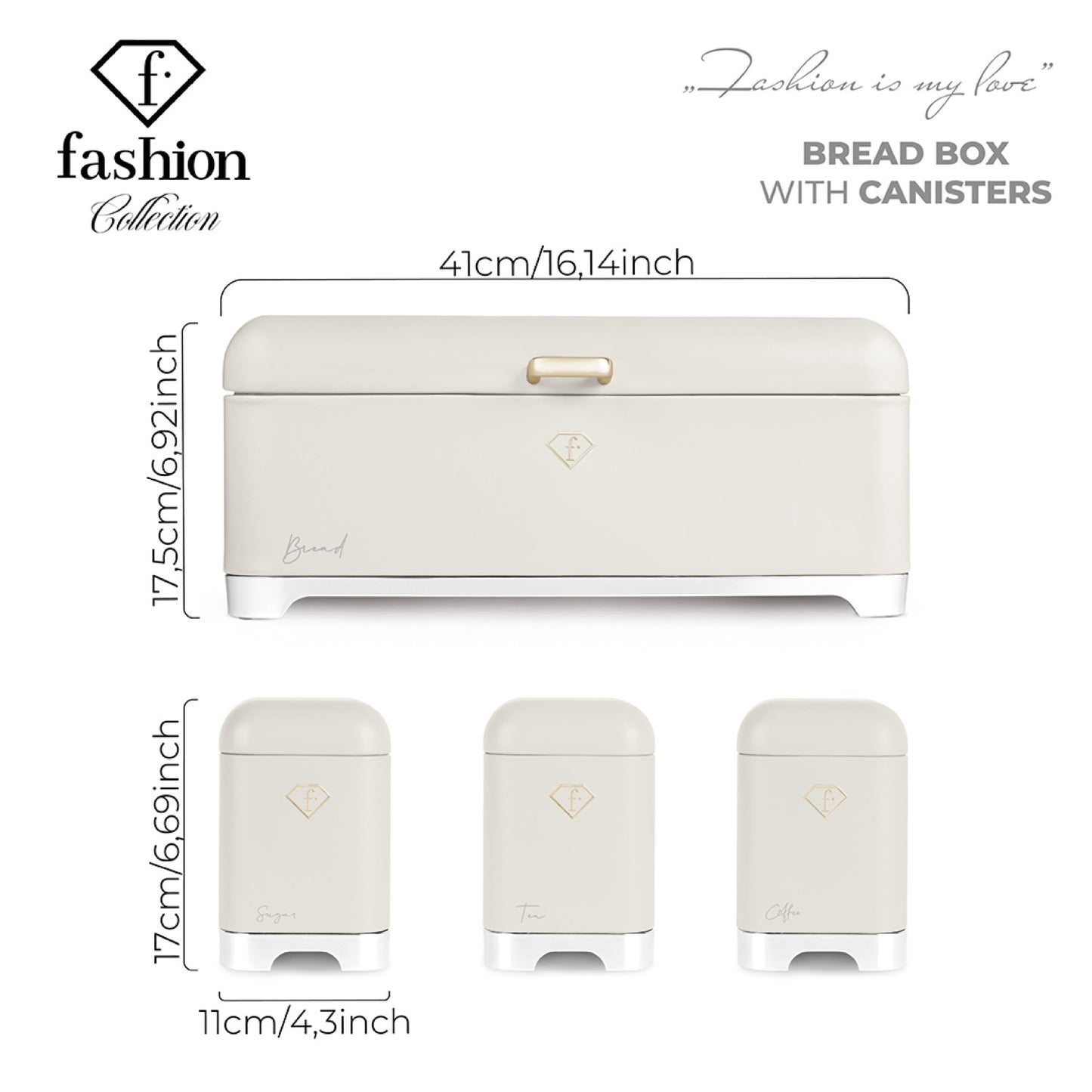 Fashion By Berlinger Haus Bread Box with 3-Piece Canister Set - Cream
