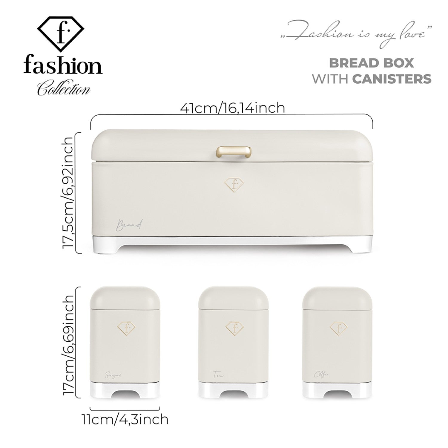Fashion By Berlinger Haus Bread Box with 3-Piece Canister Set - Cream