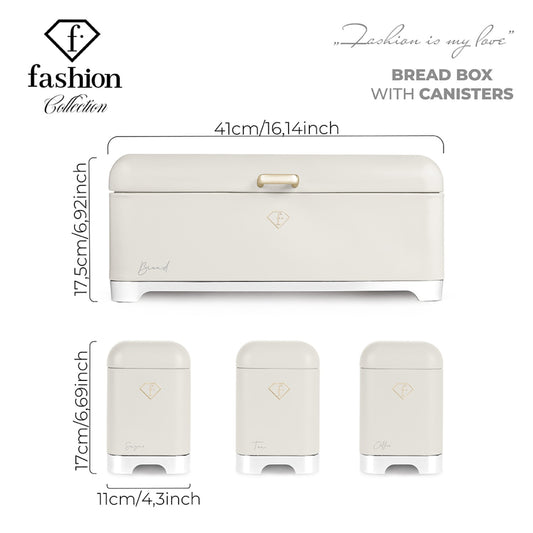 Fashion By Berlinger Haus Bread Box with 3-Piece Canister Set - Cream