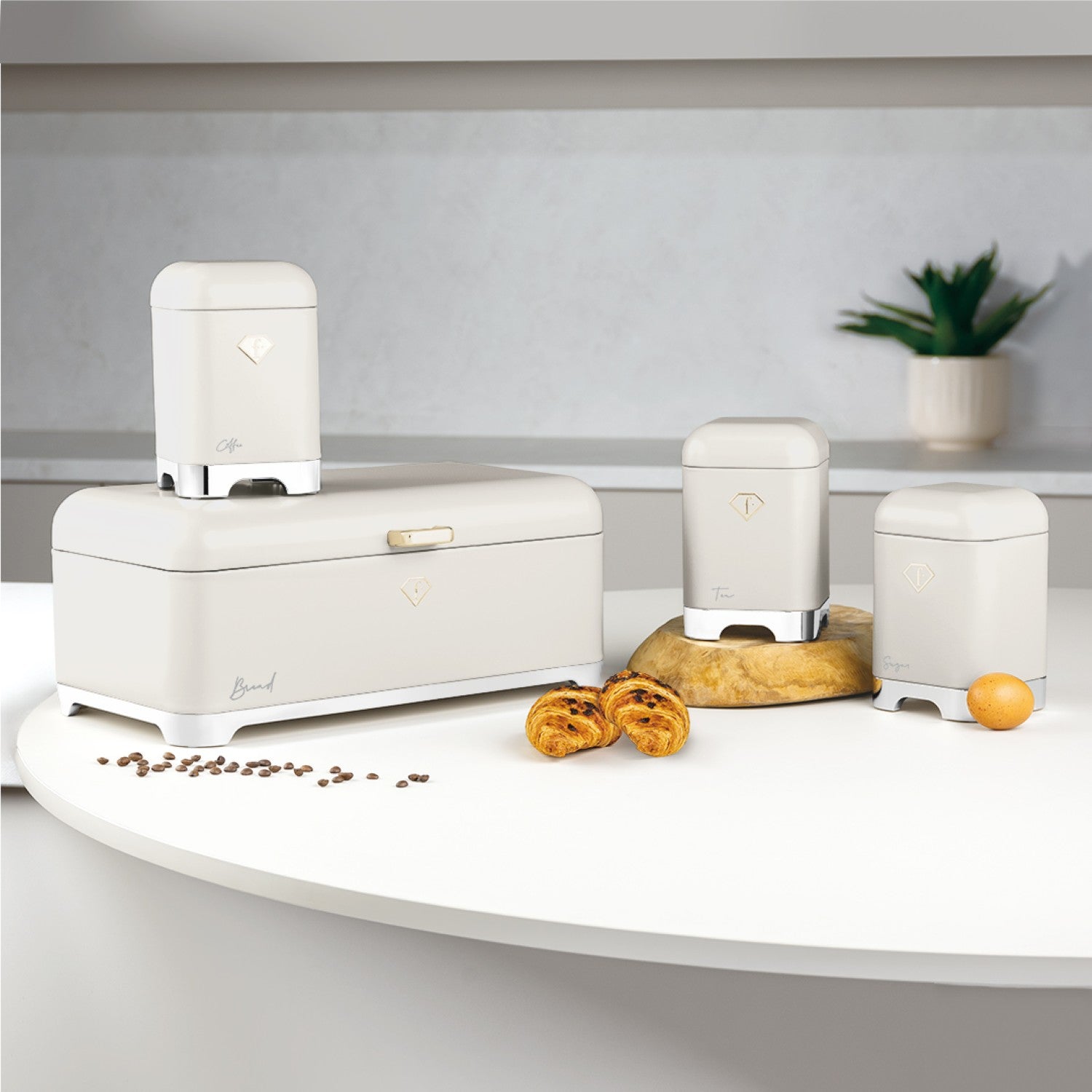 Fashion By Berlinger Haus Bread Box with 3-Piece Canister Set - Cream