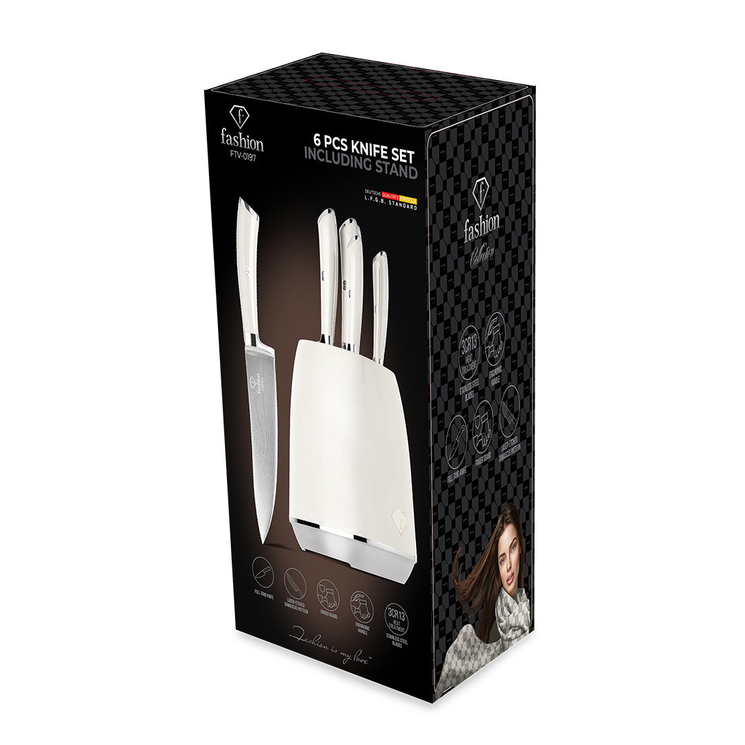 Fashion TV 6-Piece Stainless Steel Knife Set with Stand - Sahara