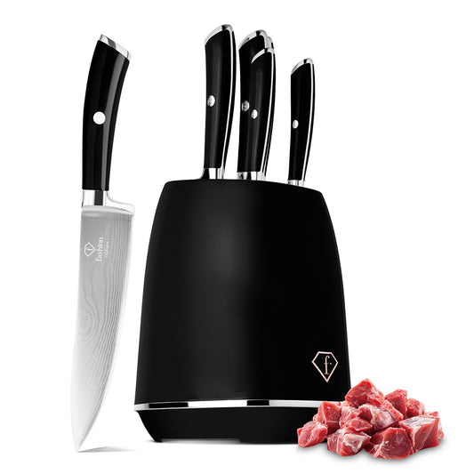 Fashion TV 6-Piece Stainless Steel Knife Set with Stand- Black silver