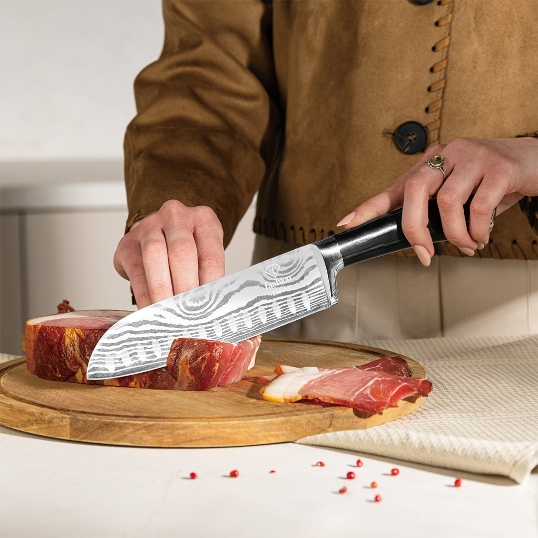 Fashion TV 6-Piece Stainless Steel Knife Set with Stand- Black silver