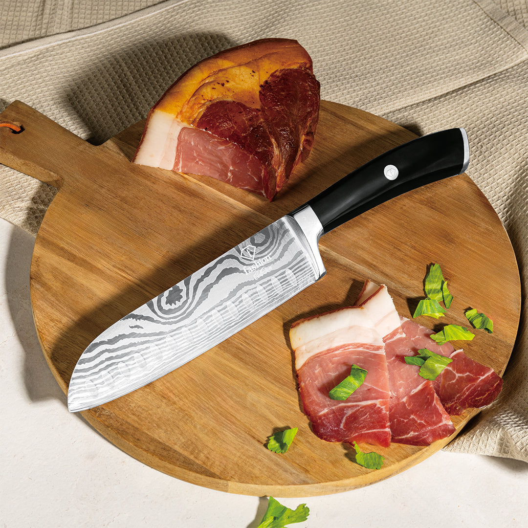 Fashion TV 6-Piece Stainless Steel Knife Set with Stand- Black silver