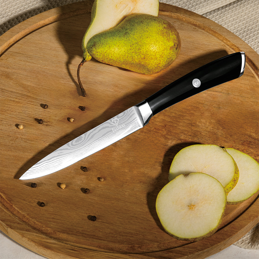 Fashion TV 6-Piece Stainless Steel Knife Set with Stand- Black silver